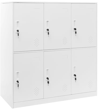 Dokiiovo Kleiner Schließfachschrank, 9/6-türiger Spind Kleiner Metallschrank, Abschließbarer Büroschrank, Fächerschrank für Wohnzimmer, Arbeitszimmer, Büro (Weiß, 6 Fächer)