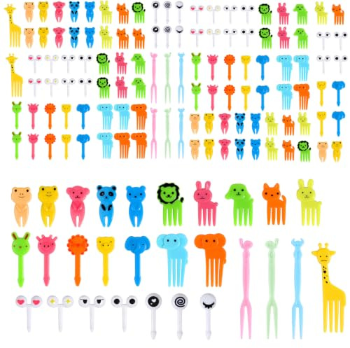 270 Pcs Mini Cartoon Fruit Fork Toothpicks Kids Bento Decor Accessories | Reusable Cartoon Animal Plastic Fruit Picks, Kids Bento Box Toothpicks, Decor for Dessert Snack & Party Food (Random Color)