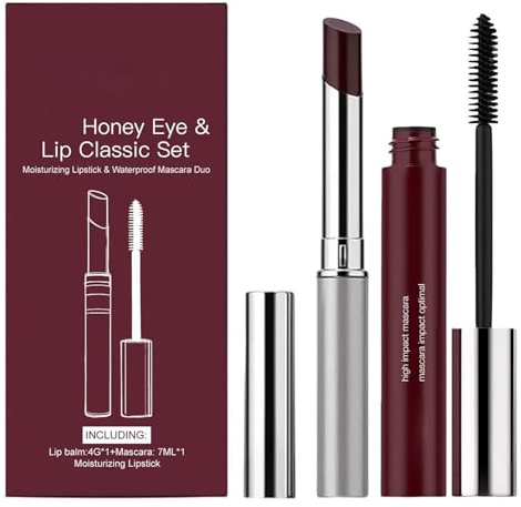 Honey Lip & Eye Bundle-Set, Honey-Lippenstift-Set mit wasserfester Mascara, Black Honeys Makeup-Geschenkset, natürlich feuchtigkeitsspendender, getönter Lippenbalsam für Frauen (1Set)