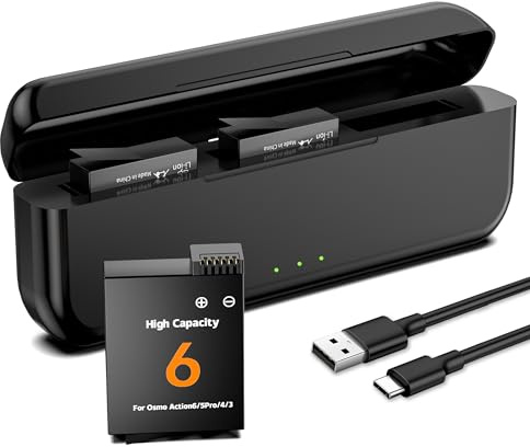 Lot de 2 batteries de rechange 2800 mAh compatibles avec les caméras DJI Osmo Action 6/5 Pro/4/3/Osmo 360 avec station de charge de batterie de type C à 3 canaux
