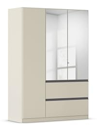 Rauch Möbel Costa, Kleiderschrank, Farbe Beige, Breite 136 cm | Schrank, 3-türig, Spiegel, 2 Schubladen, Push-to-open, Zubehör Classic, für Schlafzimmer, Kinderzimmer, Babyzimmer, Garderobe