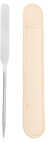 Kosmetik Metallspatel aus Edelstahl, Langer Mixer für Make Up | Nagelkunst und Beauty, Silberfarben, Multifunktional, Leicht zu Reinigen, Tragbar, mit Kunstleder