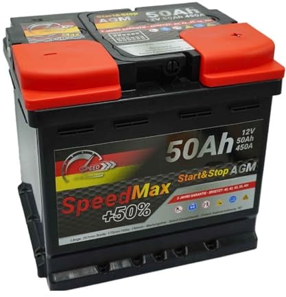 SpeedMax Batteria Auto 50Ah AGM 12V 540A Start&Stop – Alta Prestazione | Lunga Durata, per Auto Benzina e Diesel con Start e Stop