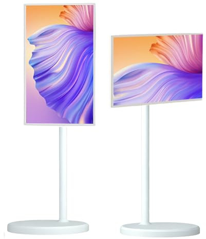 Portable Smart TV with Android 13, 1080P/4K Touch Screen Monitor, 4+64GB/8+128GB Storage, Rolling TV on Wheels with Full Swivel Rotation, 24-Inch Display