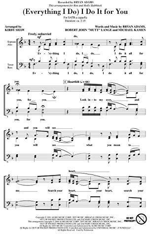 Hal Leonard (Everything I Do) I Do It for You SATB a cappella by Bryan Adams arranged by Kirby Shaw