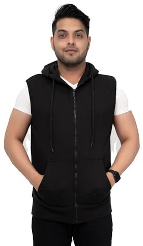 NOROZE Men's Sleeveless Sweatshirt Hoodie Casual Zip-Up Sweatshirt Drawstring Tank Top (M, Black)