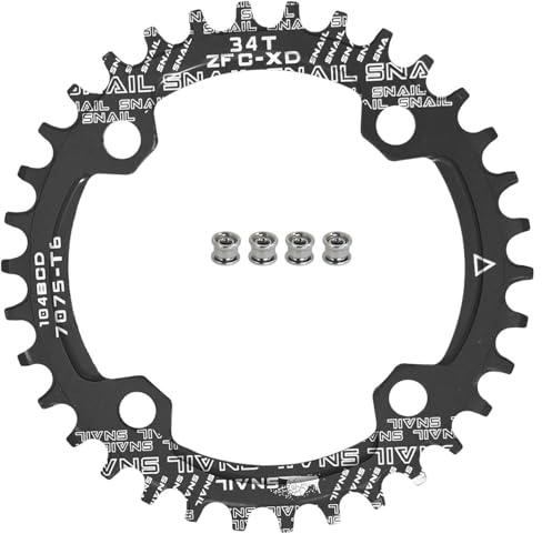 Ovalada Plato 32T 34T 36T FOMTOR Ultraligero Single Narrow Wide Cadena Anillo para la mayoría de cranksets, Bicicleta de Carretera BMX MTB (104 BCD, Negro) (34T)