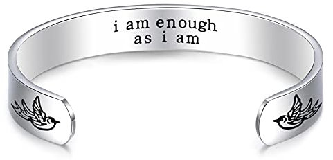 Inspirierendes Motivations-Armband mit der Inschrift „I am enough as I am“, Bohemian-Schmuck, Armreif aus Edelstahl