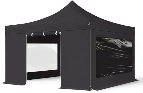 TOOLPORT Faltzelt Professional 4x4 m - mit 4 Seitenteilen (Panoramafenster) Faltpavillon ALU Pavillon Partyzelt schwarz