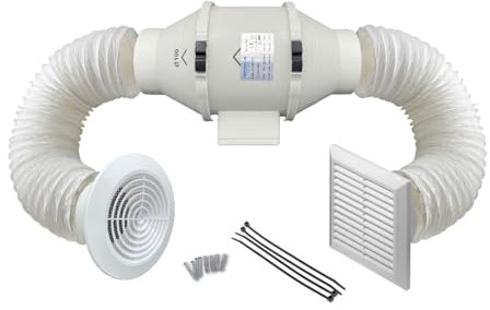 AirTech-UK - Inline Bathroom Extractor Fan Kit Run on Timer - 4 inches 100mm Duct Opening - High Power – Silent Extractor Fan For Bathroom – 2 Speed - Loft Ceiling Mounted - FlowMax Elite