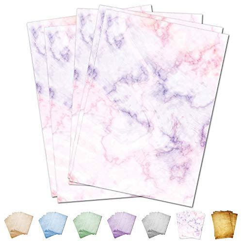 Partycards Urkundenpapier A4 Bedruckbar - Vintage Papier - Farbiges Marmor Muster - 90 Gramm - Beidseitig Bedruckt - Altes Papier - Briefpapier A4 - Briefpapier Vintage - 50 Blatt