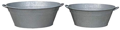Wunderschönes Zinkgefäß/Zinkbehälter zum Bepflanzen - Farbe: Natur Zink - Innen & Außen - Winterfest - Pflanzgefäß/Gartendeko (Wanne - 2er Set)