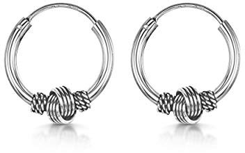 Amberta Damen Bali Creolen Ohrringen aus 925 Sterling Silber: 15 mm Liebes Knoten