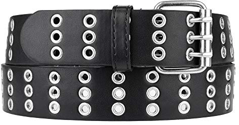 VEN-TOMY • Unisex Loch-Ösen Gürtel aus Kunstleder bis 120 cm Punkgürtel Ösengürtel Löchgürtel Bikergürtel Hüftgürtel Taillengürtel Arbeitergürtel Damengürtel Herrengürtel VT07