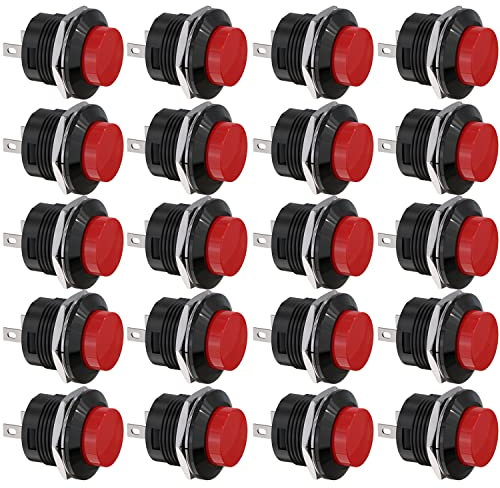 Clyxgs SPST Mini-Drucktastenschalter AC250V / 3A AC125V / 6A Ohne Verriegelung Runder Drucktastenschalter Rote Kappe 20er-Pack
