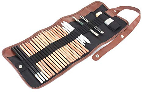 1 Set 18 pezzi Set di matite da disegno, Set di matite da disegno per artisti Matite da disegno Carta Arte Penna Estensore di carbone Set di taglierini per gomma