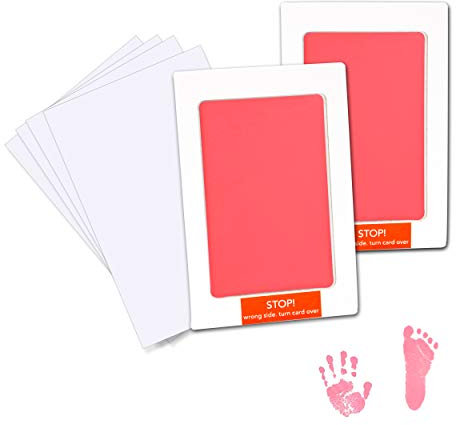 Almohadilla de Tinta para Bebé No Tóxica Kit de Huella Infantil con 4 Tarjetas de Impresión Extra Ideal para el Regalo y Registro de la Fiesta de Recién Nacidos de la Familia (Rosado)