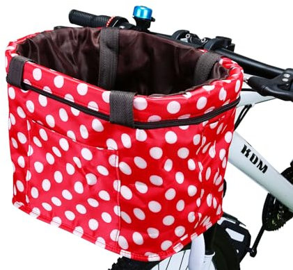 CamGo Fahrradkorb, Mehrzweck-Fahrrad-Lenkertasche mit Handschlaufe, Abnehmbarer Fahrradkorb für Haustierträger, Lebensmitteleinkäufe, Aktentasche, Pendler, Outdoor-Camping (Rot und Weiß)