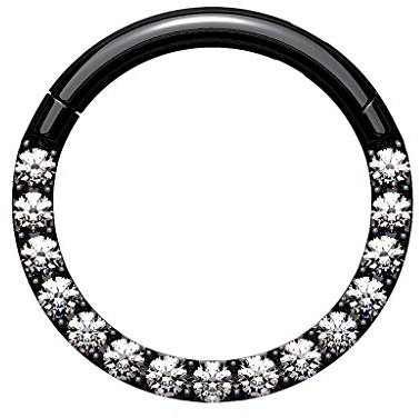 Piersando Segment Clicker Scharnier Ring Piercing mit Glitzer Kristall Septum Tragus Helix Nase Lippe Nasenring Ohr Knorpel Schwarz 1,2mm x 6mm