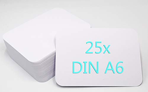 DIN A6 Postkarten Karteikarten Set Blanko zum Selbstgestalten Wahlweise mit Umschlägen und runden Ecken (weiss matt rund 350g/m², 25 Karten ohne Umschläge)