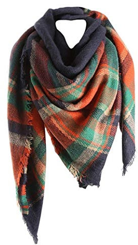 Jacyren Damen Schal Kariert übergroßer Quadratisch Deckenschal Herbstschal Winterschal Karo Tartan Streifen Plaid Muster XXL Oversized Fransen Poncho 40+ Farben Stil XXL Schals (Schal A07)