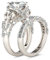 Jeulia 2 Stück Schädel Ringe Set Sterling Silber Prinzess-Schliff Ringe Schmuck für Braut Hochzeit Band Verlobungsring Damen (68 (21.8))
