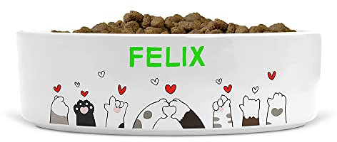 Personalised Cute Cat Paws Ceramic Pet Bowl - Suitable for Food and Water - Dishwasher Proof - Small Bowl