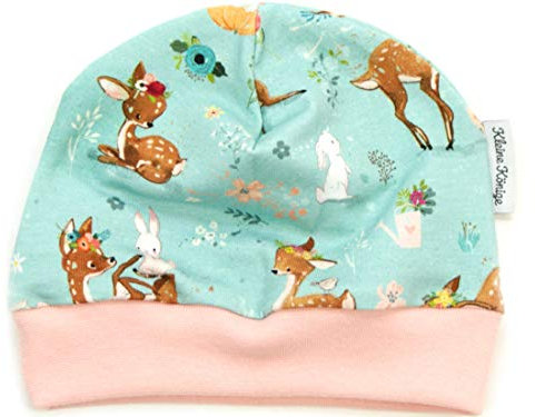 Kleine Könige Mütze Baby Mädchen Beanie · Modell REH Hase Best Friends Mint, Altrosa · Ökotex 100 Zertifiziert · Größe 122/128