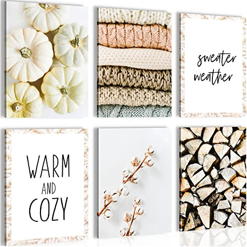 Novart Wandbilder - KEIN EXTRA RAHMEN BENÖTIGT - Wohnzimmer Schlafzimmer - Bilder Modern Herbst - Beige Vintage - N020665a