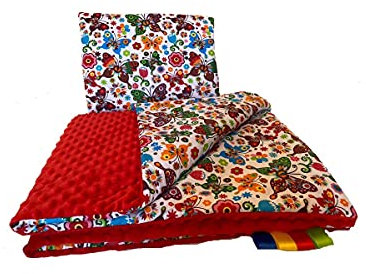 Welt der Träume Kuscheldecke für Babys aus Baumwolle | Schmetterlings Muster grau | Krabbeldecke 75 x 100 cm | Kissen 30 x 35 cm| super weich | Plüschstoff Minky