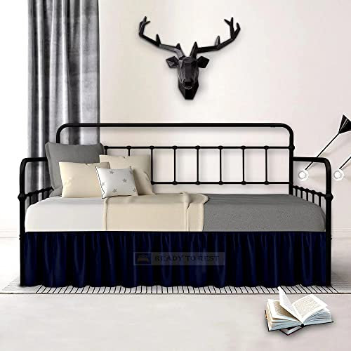 Ruffled Daybed Skirt with Split Corners- Navy Blue Twin Daybed Skirt 12 Inch Drop- Microfiber Sofa Bed Skirt for Living Room Guest Room- Daybed Skirt for Twin Bed with Platform Three Sided Coverage