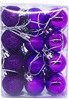 Weihnachtskugeln Weihnachtsdeko Set 24 STK, Kunststoff Weihnachtsbaumkugeln Box mit Aufhänger Christbaumkugeln Plastik Bruchsicher, Weihnachts Weihnachtsdekorationen (Violett, 3cm)
