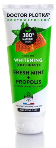 Dr. Plotkas Natural Fluoride Free Whitening Toothpaste by Mouthwatchers | Organic Propolis and Fresh Organic Mint | Sensitive Teeth and Gums | | 3 oz Tube