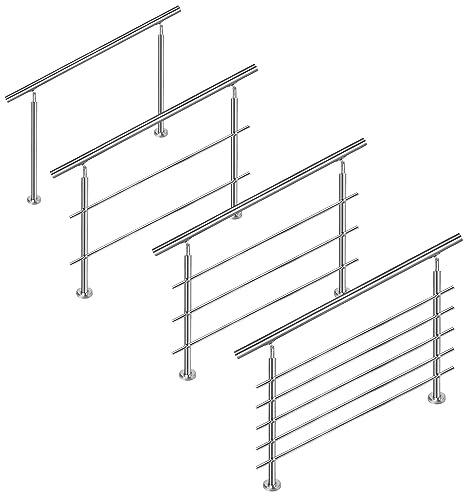 XMTECH Barandilla de acero inoxidable, diámetro de 42 mm, 180 cm, 2 travesaños para escaleras exteriores