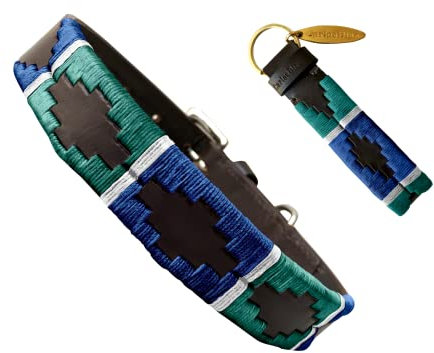 Carlos Diaz Echtes Leder gewachstes Premium-Polo-Hundehalsband mit Stickerei S