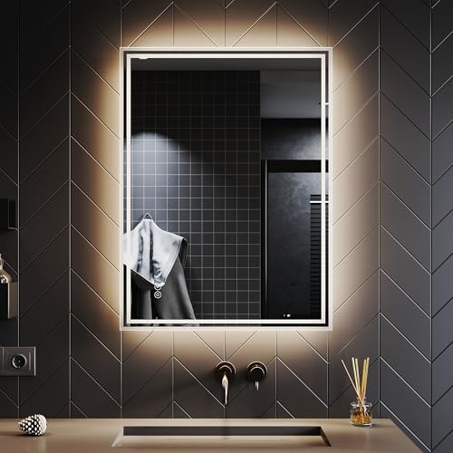 SONNI Badspiegel mit Beleuchtung 80x60 cm und 5.0 Bluetooth Beschlagfrei LED Badspiegel mit Touch-Schalter Wandspiegel Kaltweiß/Neutralweiß/Warmweiß 6400K IP44