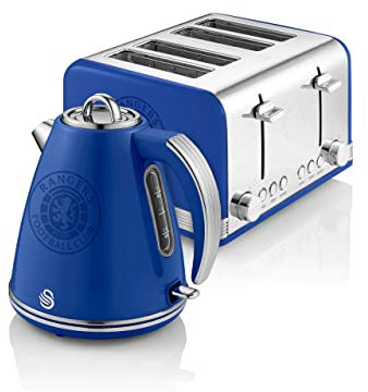 Swan Official Rangers Football Club Twin Pack, 1.5L Retro Jug Kettle and 4 Slice Retro Toaster, Red, STP8050RANN