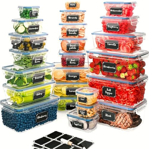 Chef's Path Food Containers with Lids (48 Piece - 24 Pack) Food Dispensers - Airtight Plastic Containers for Pantry & Kitchen Organization - BPA-Free Fridge Containers for Meal Prep and Food Storage