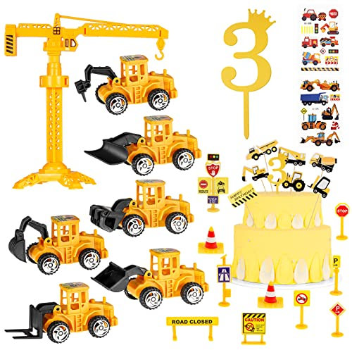 Tortendeko Baustelle 3 Jahre, 27 Stück Mini Bagger Baustelle Spielzeug, Bagger Kuchendeko Baustelle Kuchen, Verkehrsschilder Kinder, Bagger Geburtstag Deko, Baustellen Deko Kuchen für Jungen Party