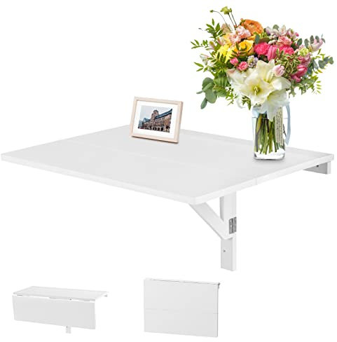RELAX4LIFE Mesa Plegable de Pared 80x60cm con Soporte Triangular Doble Plegable, Mesa de Cocina de Pared para Sala de Estar, Habitación, Cocina, Oficina (Blanco)
