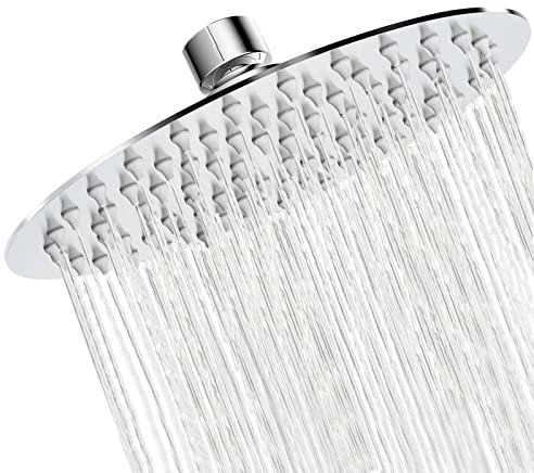 Rainfall Shower Head, NEWRAIN Rain Fixed Waterfall Shower Heads, 8 Inch Stainless Steel Large Showerhead,High Pressure Round Shower Heads Chrome Finish