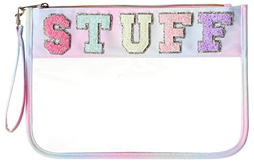 DYSHAYEN Durchsichtige Chenille-Tasche mit Reißverschluss für Reisen, Nylon, Kosmetiktasche, Make-up-Reisetasche für Damen und Mädchen, 30 x 21 cm, Mehrfarbig, Preppy