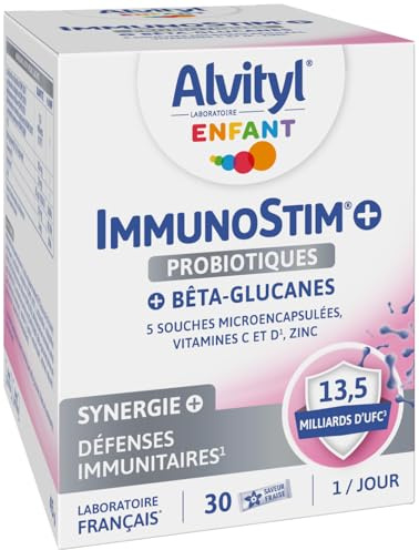 Alvityl Immunostim+ Probiotiques Défenses Immunitaires - 30 Sticks | Equilibre la flore intestinale, Probiotique 13,5 Md d'UFC/jour, vitamines C et D