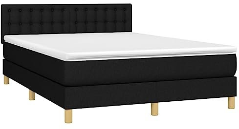 vidaXL Boxspringbett mit Matratze LED Bettgestell Bett Doppelbett Polsterbett Schlafzimmerbett Lattenrost Bettrahmen Hotelbett Schwarz 140x200cm Stoff
