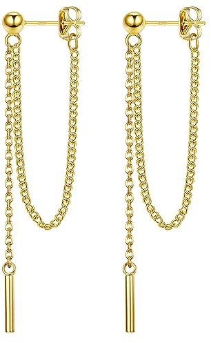 JeweBella Ohrringe Silber 925 Hängend für Damen Mädchen Hypoallergen Tropfen Ohrringe Kette Einfädler Ohrringe Quaste für Frauen Ohrstecker mit Kette Silber/Gold