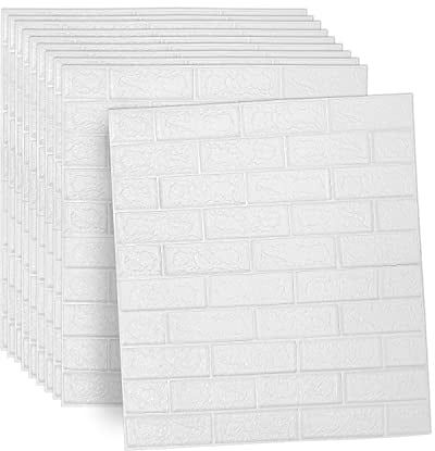Vigevee 10 pezzi 3D pannelli murali 77x70cm autoadesivi carta da parati per cucina effetto mattoni 5 mm adesivi impermeabili per parete decorativi per cucina soggiorno bianco