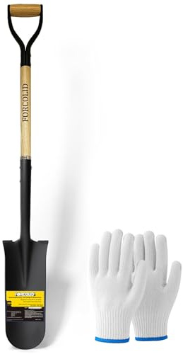FORCOLID Pala de zanja, pala de drenaje de jardín, pala de drenaje, mango en D de Woode, mango en Y de acero, pala de pala de 45 pulgadas para excavar, trasplante y bordes