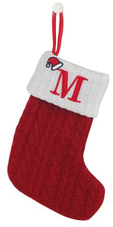 2 Stück Gestrickt Weihnachtsstrumpf Alphabet Socken Weihnachtssocken Deko Weihnachten Strumpf Weihnachtssocke Kamin Nikolausstiefel Nikolausstrumpf für Weihnachtsdekoration Weihnachtsbaumschmuck,M