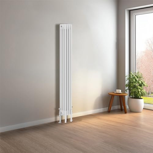 NRG Cast Iron Radiator Four Column 1500x200mm Gloss White Traditional Column Cast Iron Style Radiator Central Heating Radiator Perfect for Bathrooms, Kitchen, Living Room