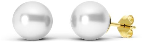 TIABELLE – Ohrstecker CRYSTAL PEARL aus Titan mit glänzenden Swarovski® Perlen – Goldfarbene Perlenohrringe für Damen – allergenfrei & hautverträglich – Handmade in Germany (8,0mm ø | Gold White)